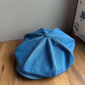 Oversized denim Gavroche cap,blue newsboy cap man,old-fashioned hat,large volume cap,denim baker boy hat,Johnny Depps cap,Peaky blinders hat image 6