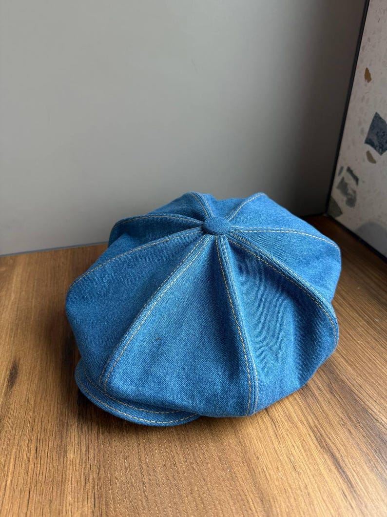 Oversized denim Gavroche cap,blue newsboy cap man,old-fashioned hat,large volume cap,denim baker boy hat,Johnny Depps cap,Peaky blinders hat image 6