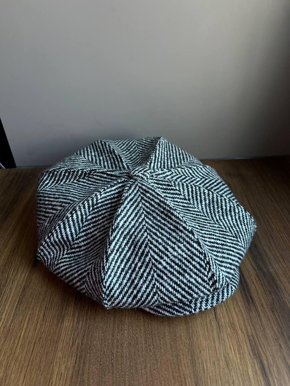 Black-white Herringbone Hat,wool Gavroche Hat,black Black-white Herringbone Hat,wool Gavroche Hat,black