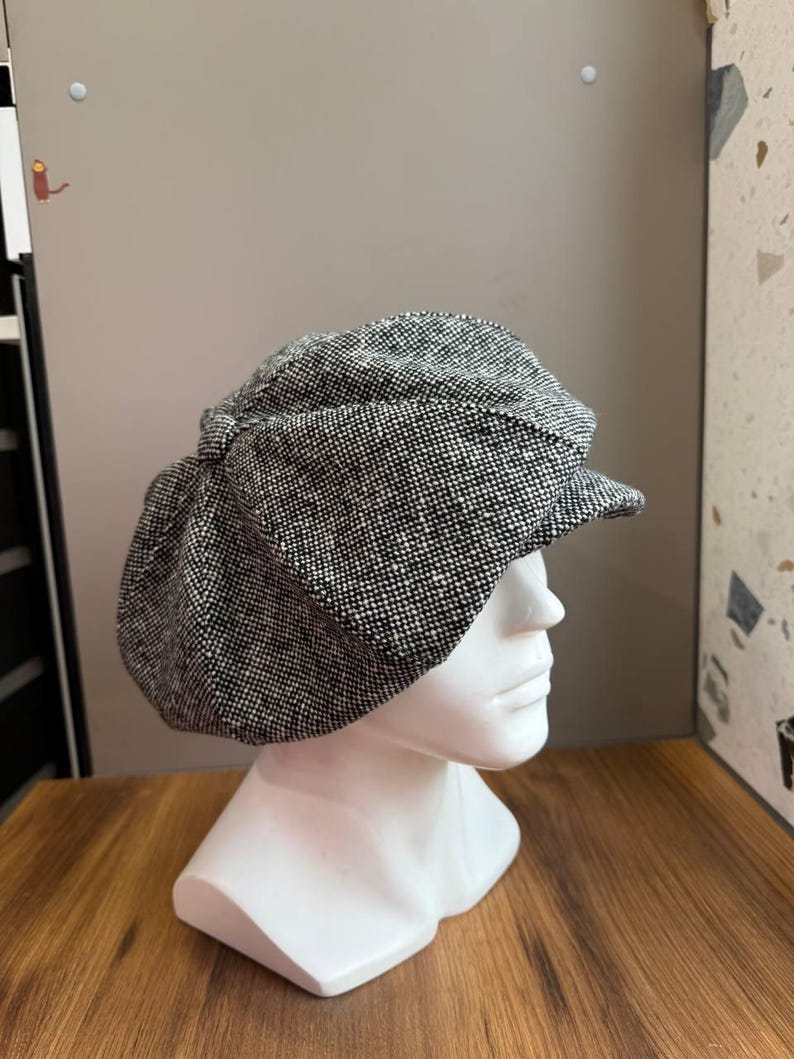 Oversized newsboy tweed cap men,super big volume Gavroche hat,black and white tweed cap,tweed cap men,'Johnny Depps' cap,Peaky blinders hats image 7