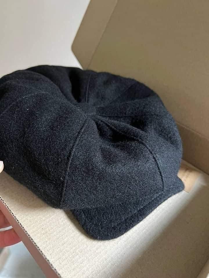 Oversized Black Newsboy Cap,handmade Black Wool Hat Unisex