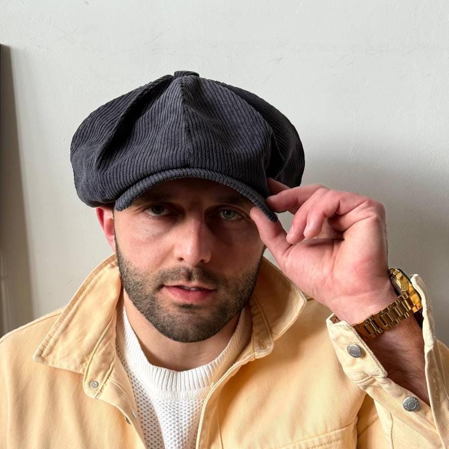 Dark Grey 8-panel Applejack Hat,oversized Newsboy Cap,grey