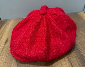 Red Gavroche cap for women,oversized red boucle wool newsboy cap,red wool baker boy cap,autumn-winter red wool 8-panels hat,vintage wool cap