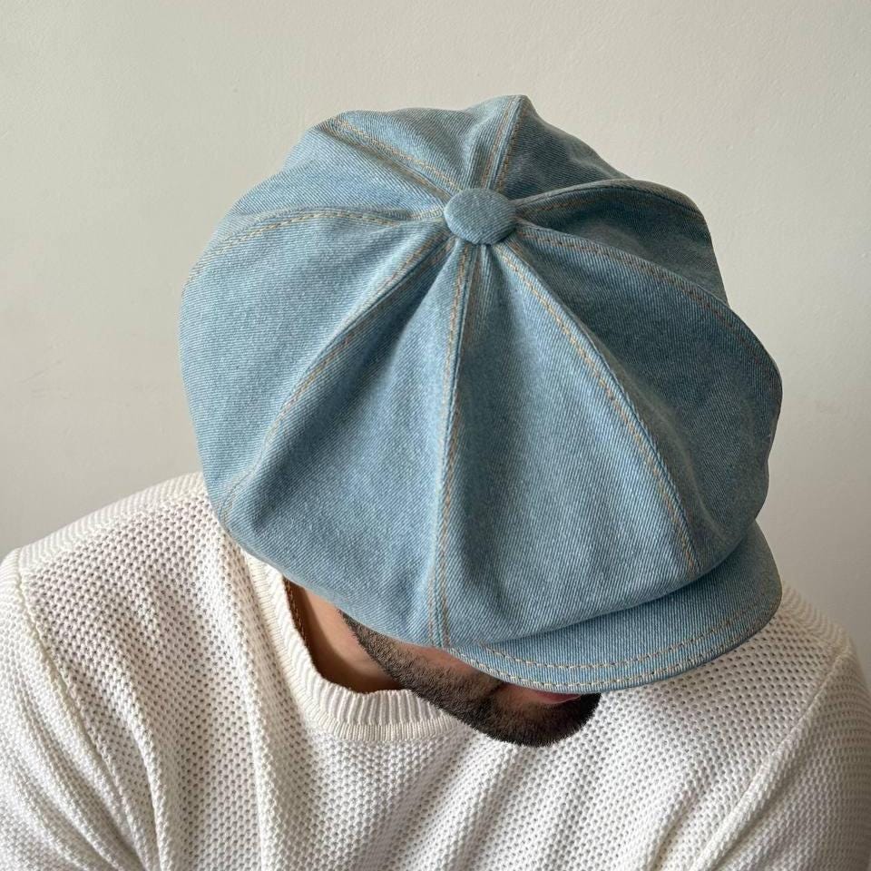 Light Blue Newsboy Cap,denim Spring Cap Men,blue 8-panels