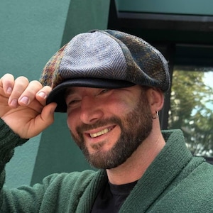 Oversized patchwork wool cap,multicolored newsboy cap,black-brown-blue Gavroche cap,patchwork hat,Peaky blinders cap,Johnny Depp style's cap image 1