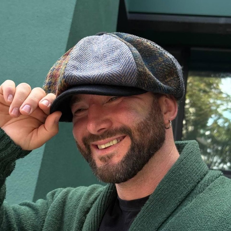 Oversized patchwork wool cap,multicolored newsboy cap,black-brown-blue Gavroche cap,patchwork hat,Peaky blinders cap,Johnny Depp style's cap image 1