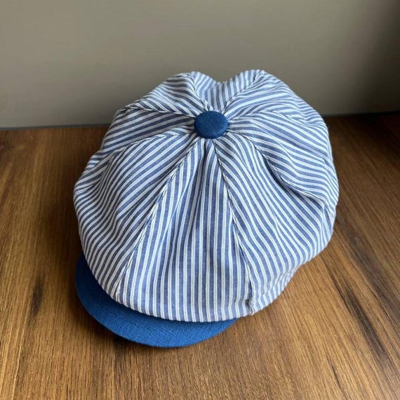 Newsboy Striped Linen Cap,small Volume White-blue Hooligan  display picture 2
