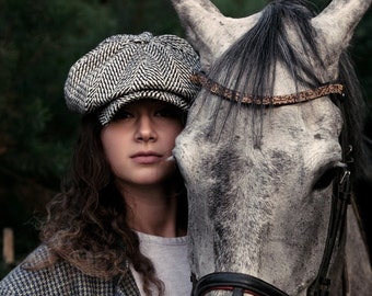 newsboy cap women,dense cotton in a black-white herringbone,Mother's Day Gifts,big volume newsboy hat,Casquette gavroche femme,8-panel hat