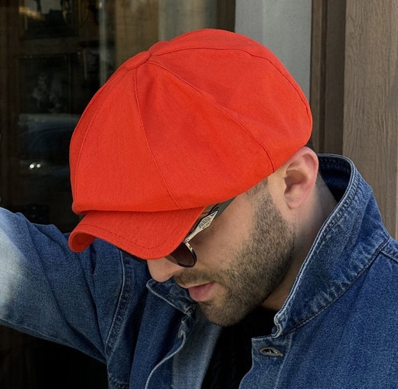 Orange Linen Cap newsboy Cap Summer vibrant Sun Hat cabbie Linen Hat newsboy Cap Man peaky Blinders Cap orange Applejack Hat 8 panel Hat Men Etsy UK
