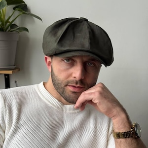 Swamp Green summer hat,oversized newsboy linen cap,Deep Fern Gavroche hat, Peaky blinders hat, Marsh Olive Shelby cap,green 8 panels hat men