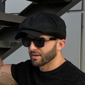 Black cotton newsboy cap,black baker boy cap,cotton applejack cap,summer cotton 8-panel hat,black hats for men,Peaky blinders hat,cabbie hat