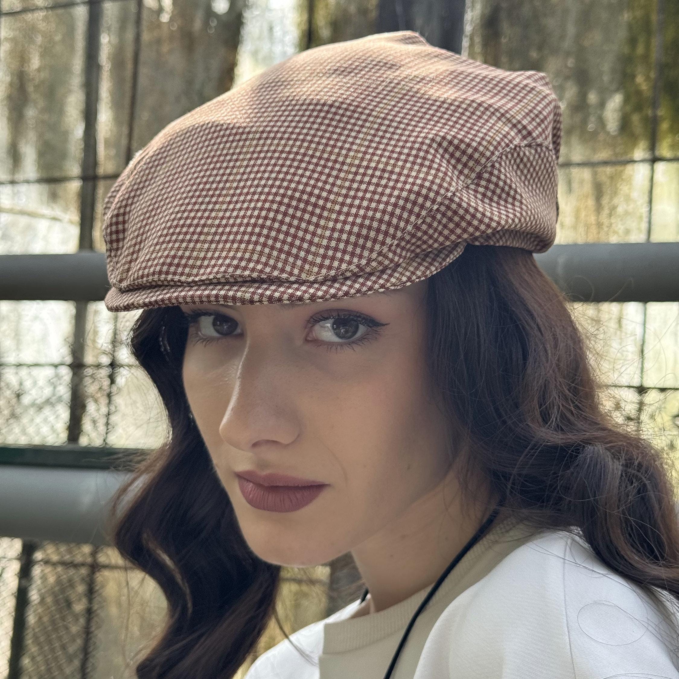 House of Lafayette Newsboy Canvas Hat Small Brim Satiny Lining Tan Beige ROWDY Linen Summer Women Newsboy Apple 8 Panels Cap Hooligan  main image 2