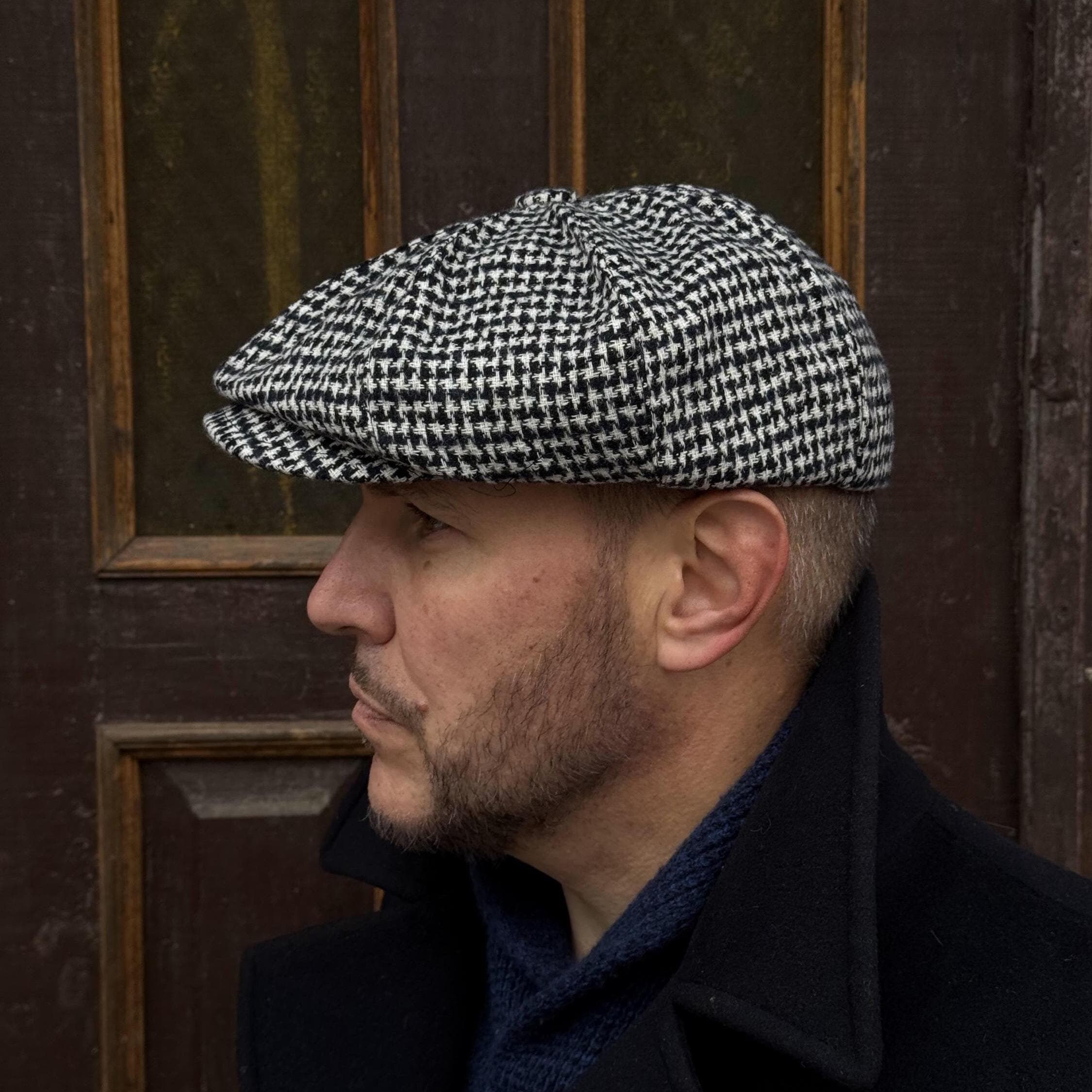 Black-white Houndstooth Gavroche Hat,wool Newsboy Hat Man,wool