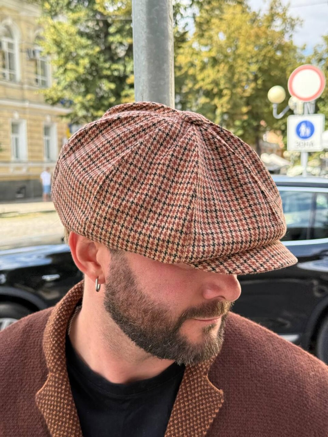 Spring-autumn Wool Newsboy Cap,beige-burgundy-brown Wool Hat,beige