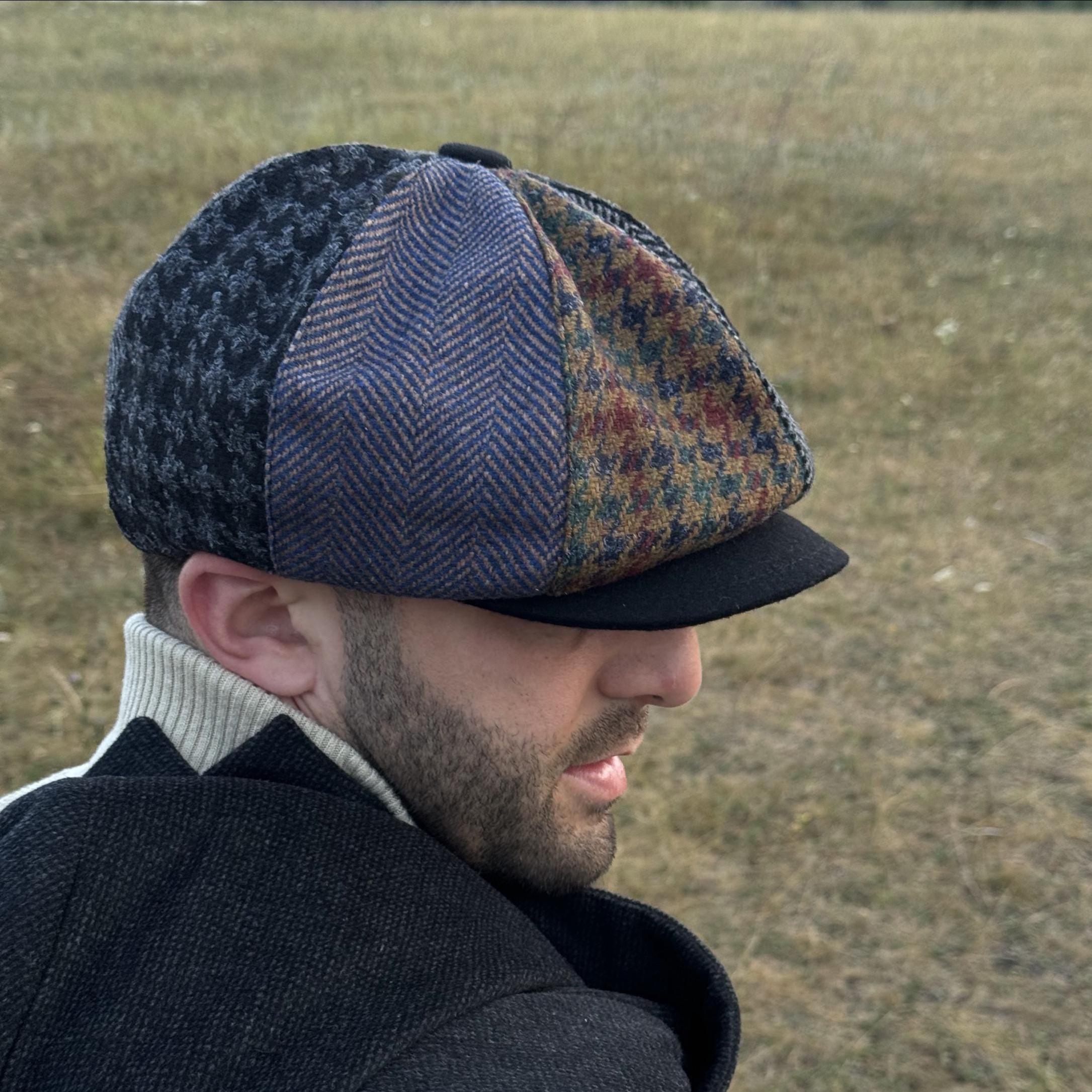 Wool Multicolored Patchwork Cap,wool Newsboy Hat Man,black-grey