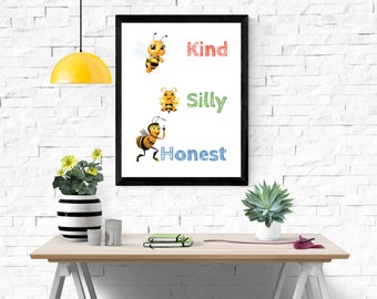 Be silly, Be Kind, Be Honest Digital Druck, Kinderzimmer Druck, Kinderzimmer Wanddeko