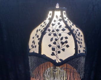 Black Victorian Gothic Lovers Lampshade for Bedside Table in your Maximalist Home, Beaded Fringed Light, Mood Setting Room Decor,