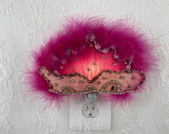 Guest Room Night Light for Hot Pink Lovers, Boa Trim for Sexy Boudoir Fairy Light,  Bathroom Decor,