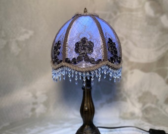 Small Lavender Victorian Table Lampshade for Maximalist Room, Fringed Accent