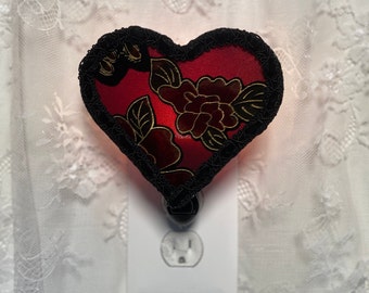 Victorian Heart Nightlight W Rose Design, Guest Room Light, Unique Wall Sconce