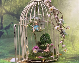 Enchanting Caged Garden Fairies at Play in this Fae Realm Table Top Decor Piece, Garden Art, Hanging Centerpiece