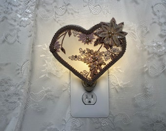 Heart Shaped Victorian Nightlight for Guest Room, Hostess Gift, One of a Kind
