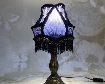 Petite Victorian Lampshade in Black Lace with Lavender Lining, for Maximalist Bedside, Mood Setting Room Decor,