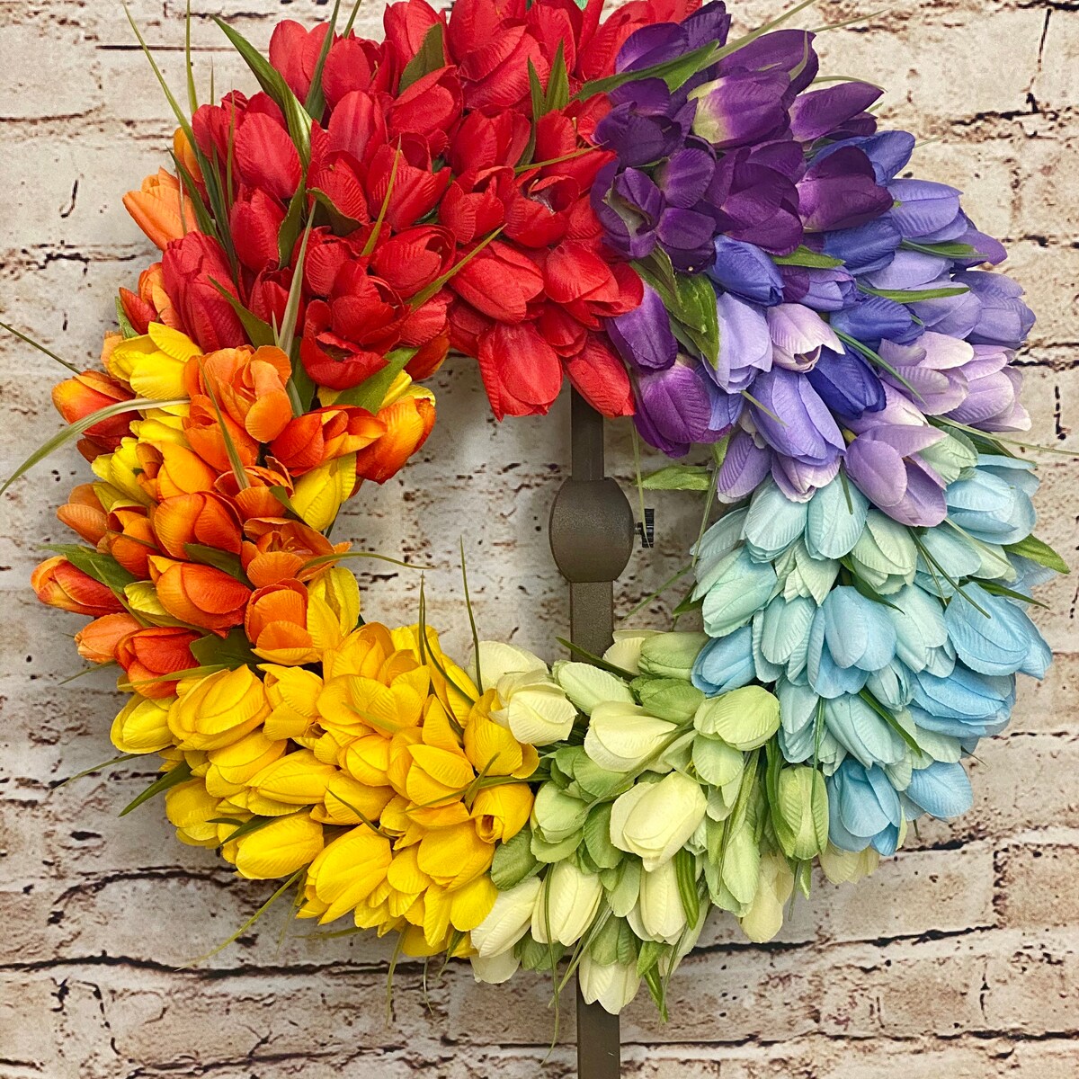 Rainbow Wreath, Spring Wreath, Easter Wreath, Silk Florals, Front Door, Tuilp Wreath - Etsy