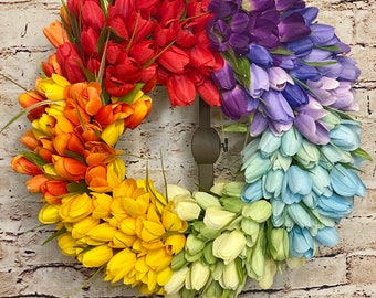 Rainbow Wreath, LGBTQ Pride, Spring Wreath, Easter Wreath, Silk Florals, Front Door, Tuilp Wreath