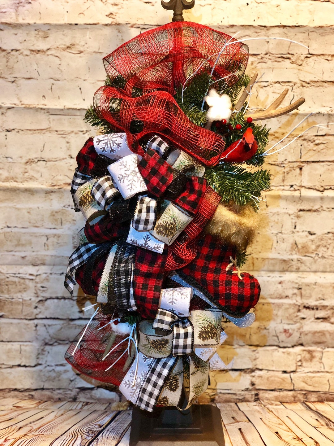 Winter Ice Skate Swag Christmas Swag Buffalo Plaid Holiday Etsy