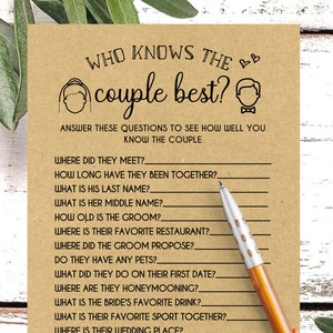 Who Knows The Couple Best Bridal Shower Game, Printable, download, Bride & Groom Party, Fun Activities, Brunch Games, Rustic White, PDF image 1