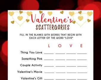 Valentine's Day Scattergories Game |  Valentine's Day Trivia | Valentines Printable Game | Galentine's Game | Fun Adults Party Game | PDF