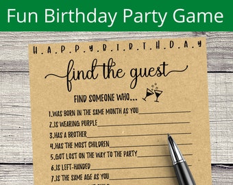Adult Birthday Party Games, Find The Guest Birthday Games, 20th, 25th, 30th, 35th, 40th, 45th Birthday Trivia, Games for Unisex, Printable