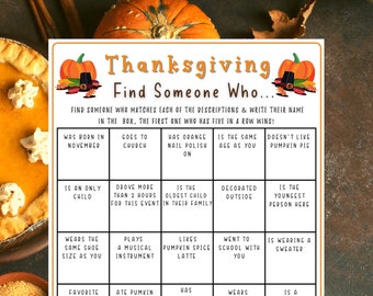 Thanksgiving Find Someone Who Game, Thanksgiving Printable Game for Kids & Adults, Thanksgiving, Thanksgiving Find the Guest, Friendsgiving