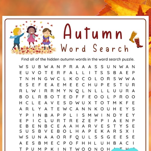 Autumn / Fall Word Search Printable Etsy