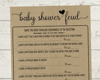 Baby Shower Feud, Baby Shower Activity, Family Feud Party Game, Baby Shower Games,  Brunch Games, Rustic, Instant Download, PDF, Printables