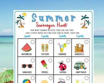 Summer Scavenger Hunt Game | Summer Fun Game | Summer Party Game | Printable Game for Family | Camping | Icebreaker | BBQ Pool Party Game