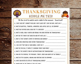 Thanksgiving Riddles Game Thanksgiving Printable Game  Fun Holiday Game  Thanksgiving Game for Kids Adults Thanksgiving Party Friendsgiving