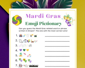 Mardi Gras Emoji Pictionary Game | Mardi Gras Printable Game for Kids & Adults | Fun Mardi Gras Game | Mardi Gras  Activities l Virtual Game