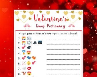 Valentine's Day Emoji Pictionary Game | Valentine's Day Quiz | Valentines Printable Game| Galentine's Game | Fun Party Game for Kids, Adults