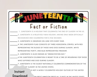 Juneteenth Fact or Fiction Game, Fun Educational Game Kids, Black History Game, African American History School Quiz Kids, Instant Download