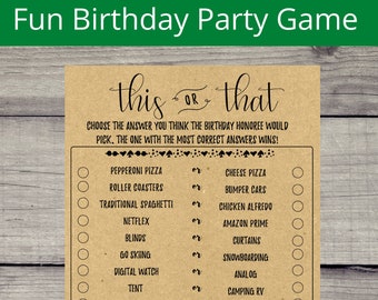 Birthday This or That Game: Fun Party Trivia (Printable PDF)