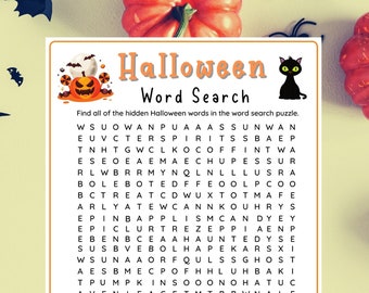 Halloween Party Game Word Search Printable Game for Kids Adults Halloween Trivia Halloween Game Fun Halloween Costume Spooky Party Game