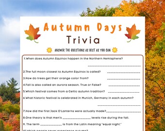 Fall Trivia Game Etsy