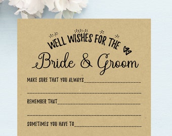 Well Wishes For The Bride and Groom Bridal Shower game, Printable, Bride & Groom Party, Fun Zoom game, Brunch Games, Rustic Kraft, PDF