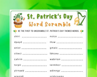St. Patrick's Day Word Scramble Printable Game, St. Paddy's Game for Kids & Adults, St. Patty's Fun Party Game, St. Patrick's Classroom game