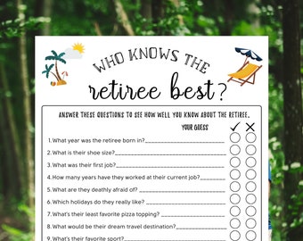 Retirement Party Game | Who Knows the Retiree Best | Fun Retirement Party Game | Co-Worker Retirement Party Games | Instant Download | PDF