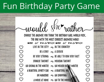 Adult Birthday Party Games, Would She Rather Birthday Games, 20th, 25th, 30th, 35th, 40th, 45th Birthday Trivia, Games for Woman, Printable,