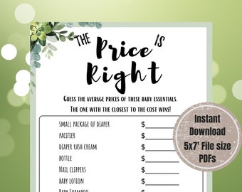 Baby Shower The Price Is Right Game | Baby Shower Printable Game | Virtual Baby Quiz l Greenery Baby Shower Game | Baby Shower Activity