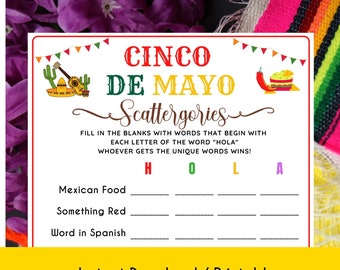 Cinco de Mayo Scattergories Game l Printable Game | Mexican Fiesta Game | Fun Cinco de Mayo Activity | Fun Game for Kid & Adult | Class Game